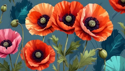 Red Poppy Flowers Digital Painting Beautiful Abstract Floral Background Graphic Design