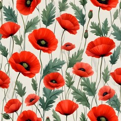 Fototapeta premium Red Poppy Flowers Digital Painting Beautiful Abstract Floral Background Graphic Design