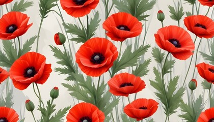 Fototapeta premium Red Poppy Flowers Digital Painting Beautiful Abstract Floral Background Graphic Design