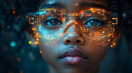  Inclusive image of a of a black IT school student studying at computer learning digital code online software ai cyber security threats. Artificial intelligence cyberspace data coding education 