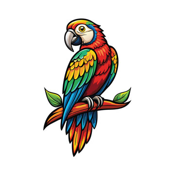 recommend clip art: A vector illustration of a vibrant parrot perched on a branch.