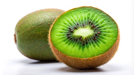Fototapeta premium A small, round kiwi fruit with a bright green skin and fuzzy brown exterior, symbolizing New Zealand's national identity and cultural heritage.
