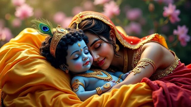 Mother Yashoda Lovingly Cradling Baby Krishna