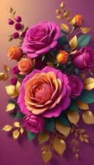 Colorful Roses Flowers Digital Painting Beautiful Abstract Blossoms Background Graphic Design