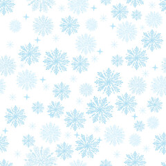 Seamless snowflake pattern for festive Christmas winter design. A seamless pattern of blue snowflakes on white background, on a new year themed background. Winter is coming.