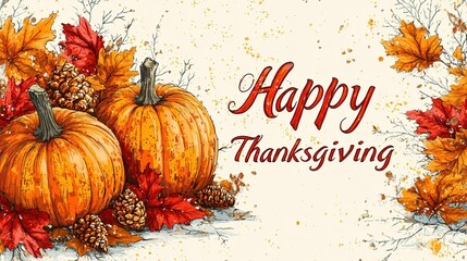 Autumn watercolor illustration with pumpkins and flowers leaves isolated on white background. Perfect for design decorative greeting cards, or posters in the autumn festival. A Thanksgiving card