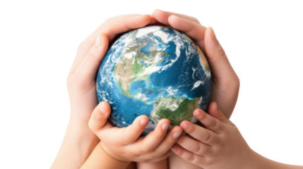 Hands holding a green globe, earth isolated on white background