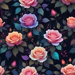 Colorful Roses Flowers Digital Painting Beautiful Abstract Blossoms Background Graphic Design