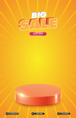 big sale discount portait template banner with blank space 3d podium for social media post product sale with abstract gradient orange background design45