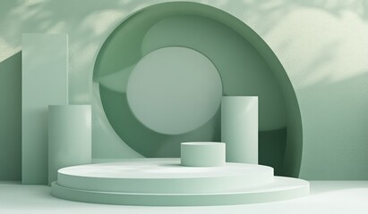 Green Pastel Geometric Shapes and Podiums for Product Presentation