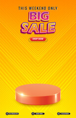 big sale discount portait template banner with blank space 3d podium for social media post product sale with abstract gradient orange background design 17