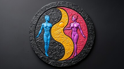 Obraz premium Intersex LGBT inclusion Artistic depiction of a yin-yang symbol with intertwined male and female symbols