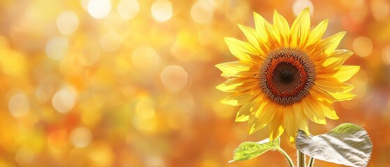 Obraz premium A Single Sunflower in a Field of Golden Bokeh