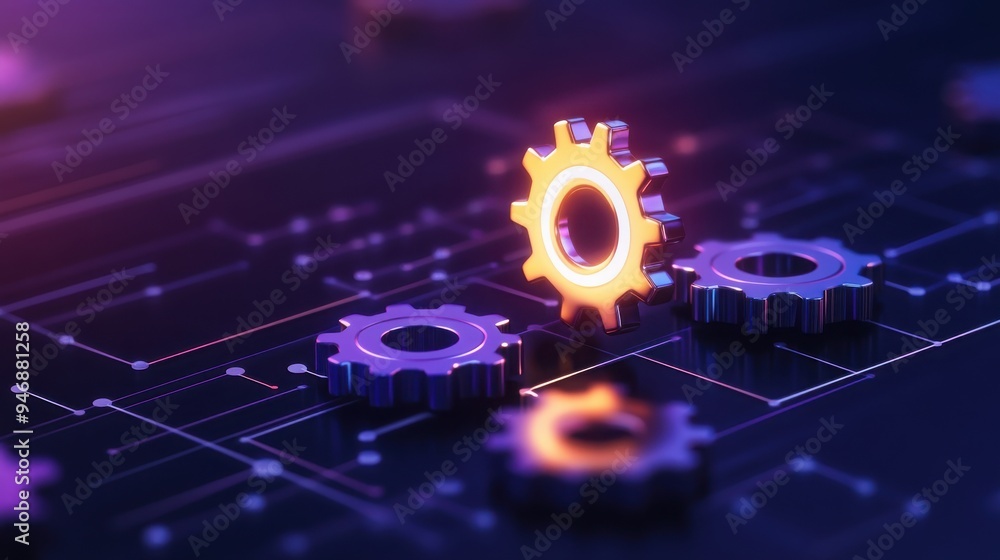 Aufkleber digital representation of gears symbolizing technology and innovation in a modern backdrop. perfect 