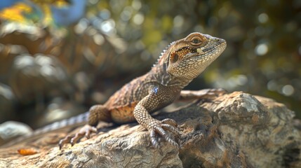 Fototapeta premium Lizard closeup with natural landscape generative ai