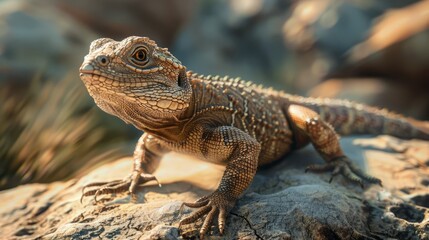 Lizard closeup with natural landscape generative ai