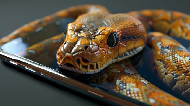 Python programming language represented by a snake on a smartphone, symbolizing coding and technology
