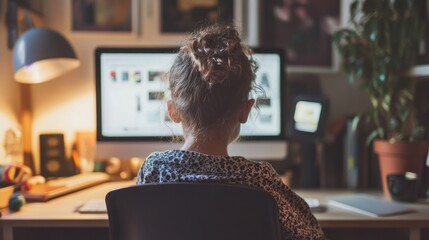 A Young Girl Focused on Her Computer Screen