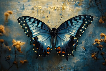 Obraz premium Blue butterfly art painting animal.