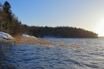 Winter seascape. Cold day in December. Järfälla, Stockholm, Sweden, scandinavia, Europe.