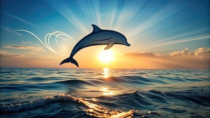 Delicate, hand-drawn dolphin silhouette in understated elegance, surrounded by subtle waves, radiating tranquility and peacefulness in a soothing, minimalist oceanic setting.