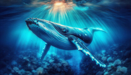 Fototapeta premium Humpback Whale Underwater Illustration. Generative AI.
