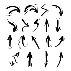Fototapeta premium Set of various hand-drawn arrows in different styles and directions on a white background.