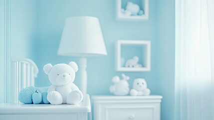 Serene Infant Slumber: A Cozy Nursery Room with Pastel Walls, Soft Toys, and the Innocent Repose of a Sleeping Baby, Ideal for Design and Text Overlays