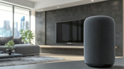 Fototapeta premium A smart speaker with voice commands controlling home automation