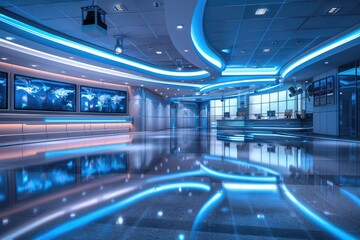  Journalistic hub: the newsroom background, illustrating the fast-paced atmosphere where news is gathered, verified, and delivered.