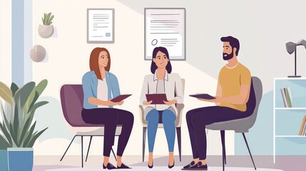 Three People Meeting in an Office