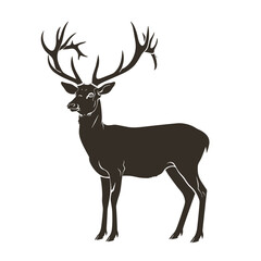 Obraz premium Silhouette of a majestic deer with large antlers against a white background.