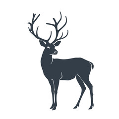 Obraz premium Silhouette of a majestic deer with large antlers on a white background.