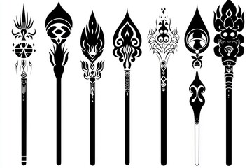 Set of 8 Ornamental Staffs with Tribal Designs