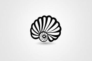Simple Black and White Seashell Icon Illustration