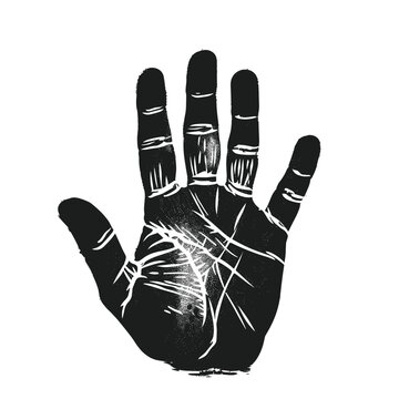 recommend clip art: Black and white illustration of a detailed handprint with visible lines and textures.