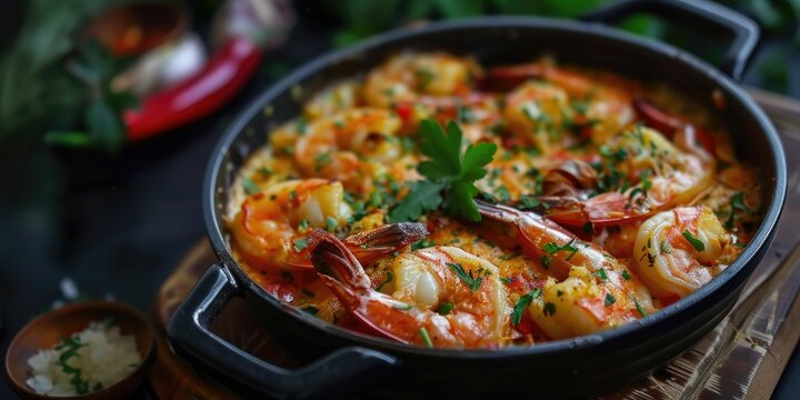 Butter Casserole Shrimp with Tasty Sauce Turkish cimcim karides tava or Tereyagli Guvec Karides