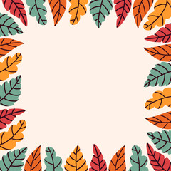 Rectangular border frame with autumn illustrations on a light beige background. Autumn leaves. Oak, birch, and maple. Perfect for 