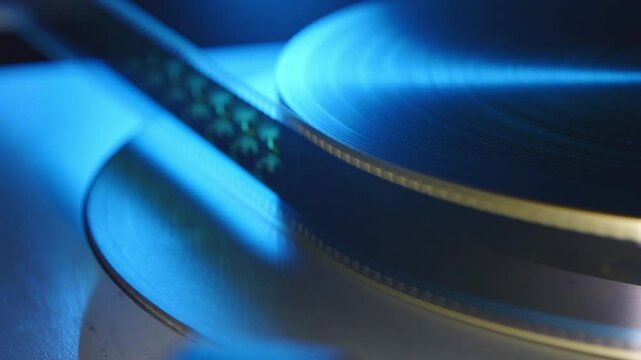 35mm Film strip in a cinema - close up shot film cels of a movie