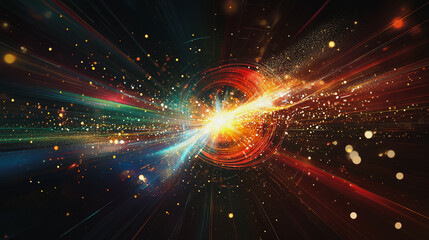 Naklejka premium Abstract light explosion and network points, dot, earth's surface, digital background Innovation network points Earth's surface wave background digital wave information technology background