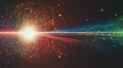 Fototapeta premium Abstract light explosion and network points, dot, earth's surface, digital background Innovation network points Earth's surface wave background digital wave information technology background