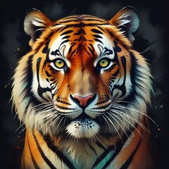 Naklejka premium Colorful Tiger Portrait Wild Jungle Cat Painting Beautiful Animal Background Graphic Design