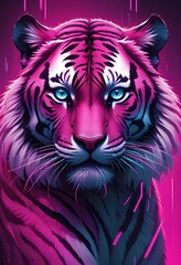 Colorful Tiger Portrait Wild Jungle Cat Painting Beautiful Animal Background Graphic Design
