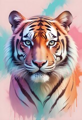 Colorful Tiger Portrait Wild Jungle Cat Painting Beautiful Animal Background Graphic Design