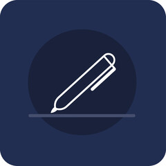 Minimalist icon of a white pen on a dark blue background, symbolizing writing or note-taking.