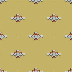 Seamless abstract pattern with stylized flowers. Abstract ethnic floral motif. Old Russian folk style. On yellow background.