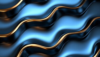 Abstract Metallic Blue and Gold Wavy Pattern