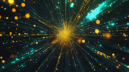 Naklejka premium Abstract light explosion and network points, dot, earth's surface, digital background Innovation network points Earth's surface wave background digital wave information technology background