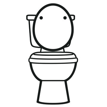 recommend clip art: Minimalist black and white line drawing of a toilet on a white background.