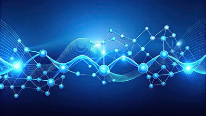 Obraz premium Minimalist illustration of hormone balance symbolized by a stylized line icon, featuring a subtle waveform and molecular structures on a clean, modern blue background.